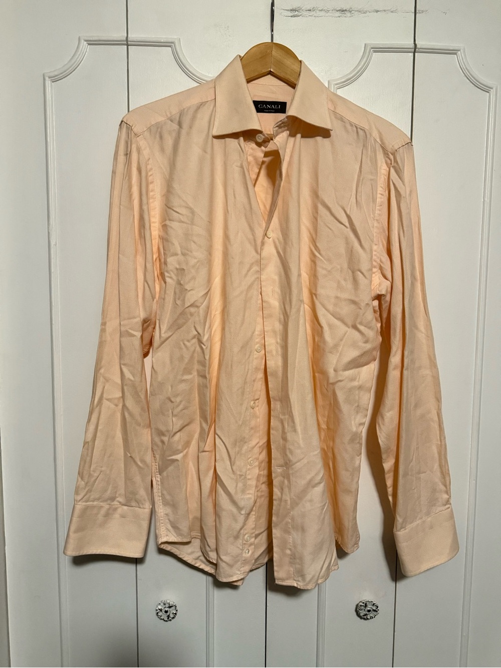 Canali Men's Light Peach Long-Sleeve Dress Shirt